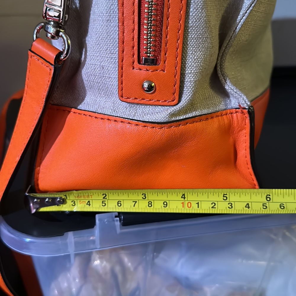 Kate Spade Tan Canvas Orange Carrot Leather Trim Strap Crossbody Shoulder Bag - Picture 12 of 15